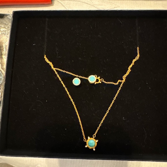 Frieda Rothman Jewelry - Frieda Rothman Gold-Tone Necklace with Turquoise Pendant and stud earring set